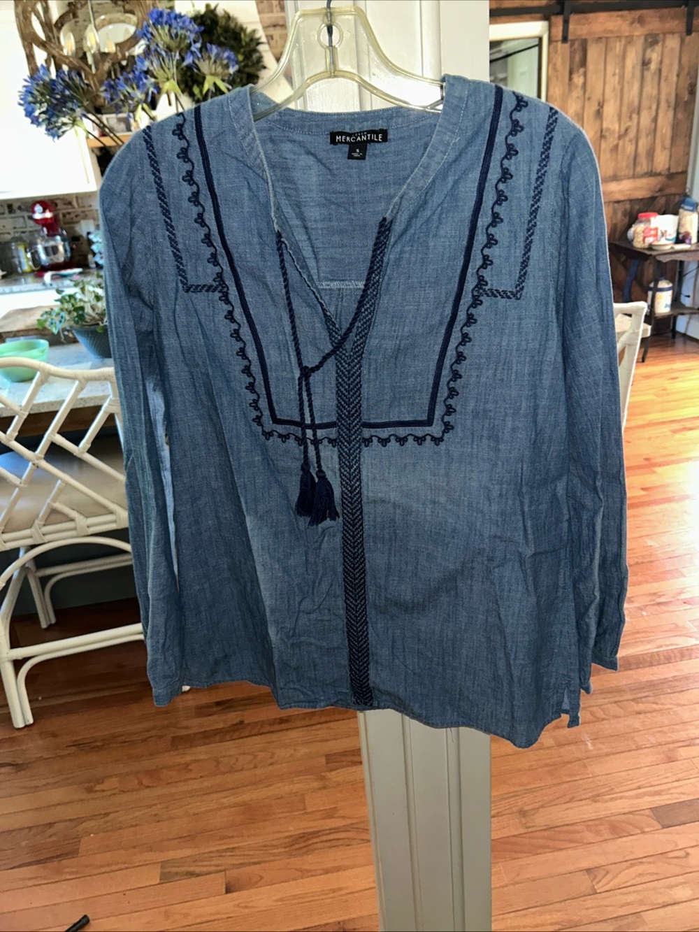 J. Crew Blue Embroidered Chambray Tunic